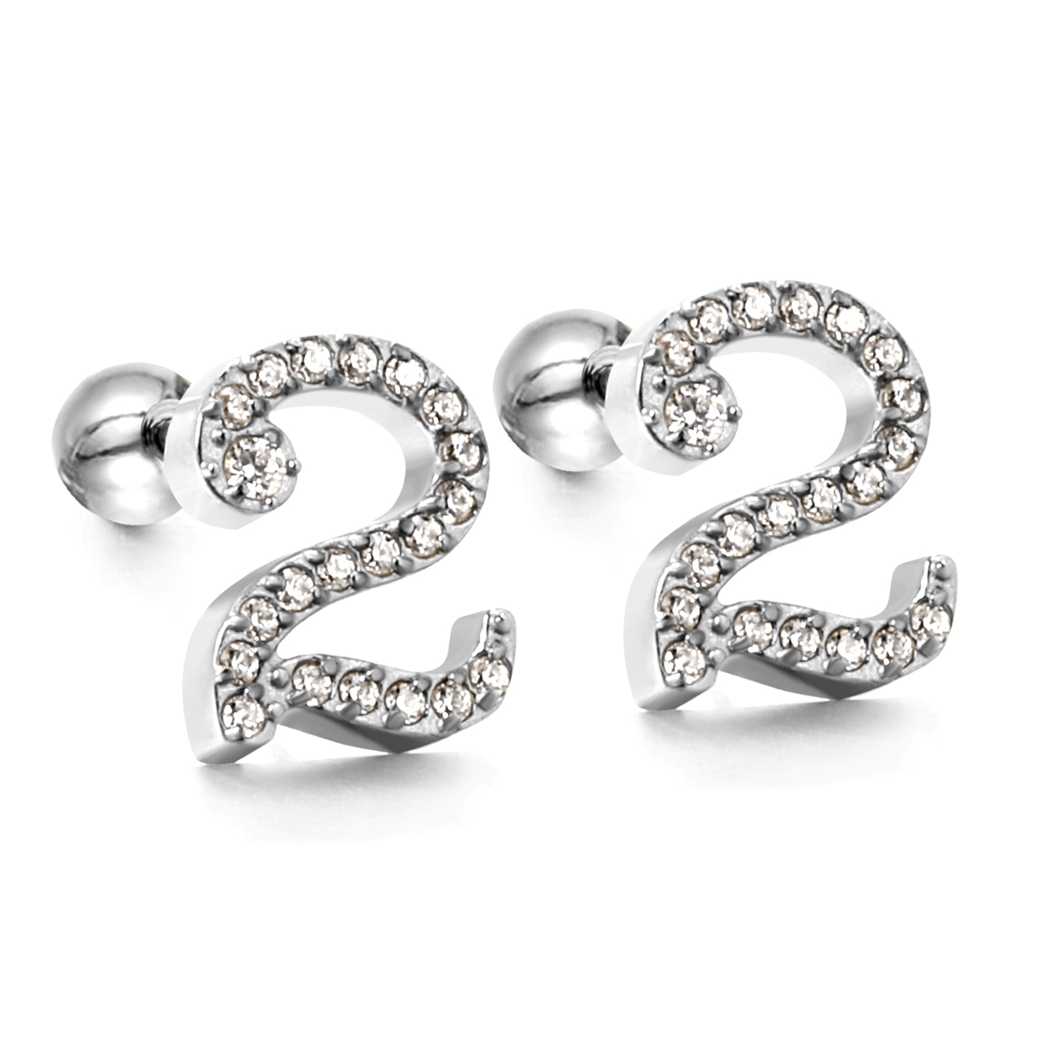 Steel ball screw-in numbers 1~9 with white diamond earrings 6*10mm asonjewelry